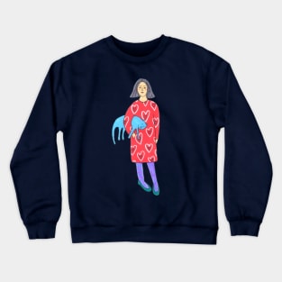 Girl With A Blue Cat Crewneck Sweatshirt